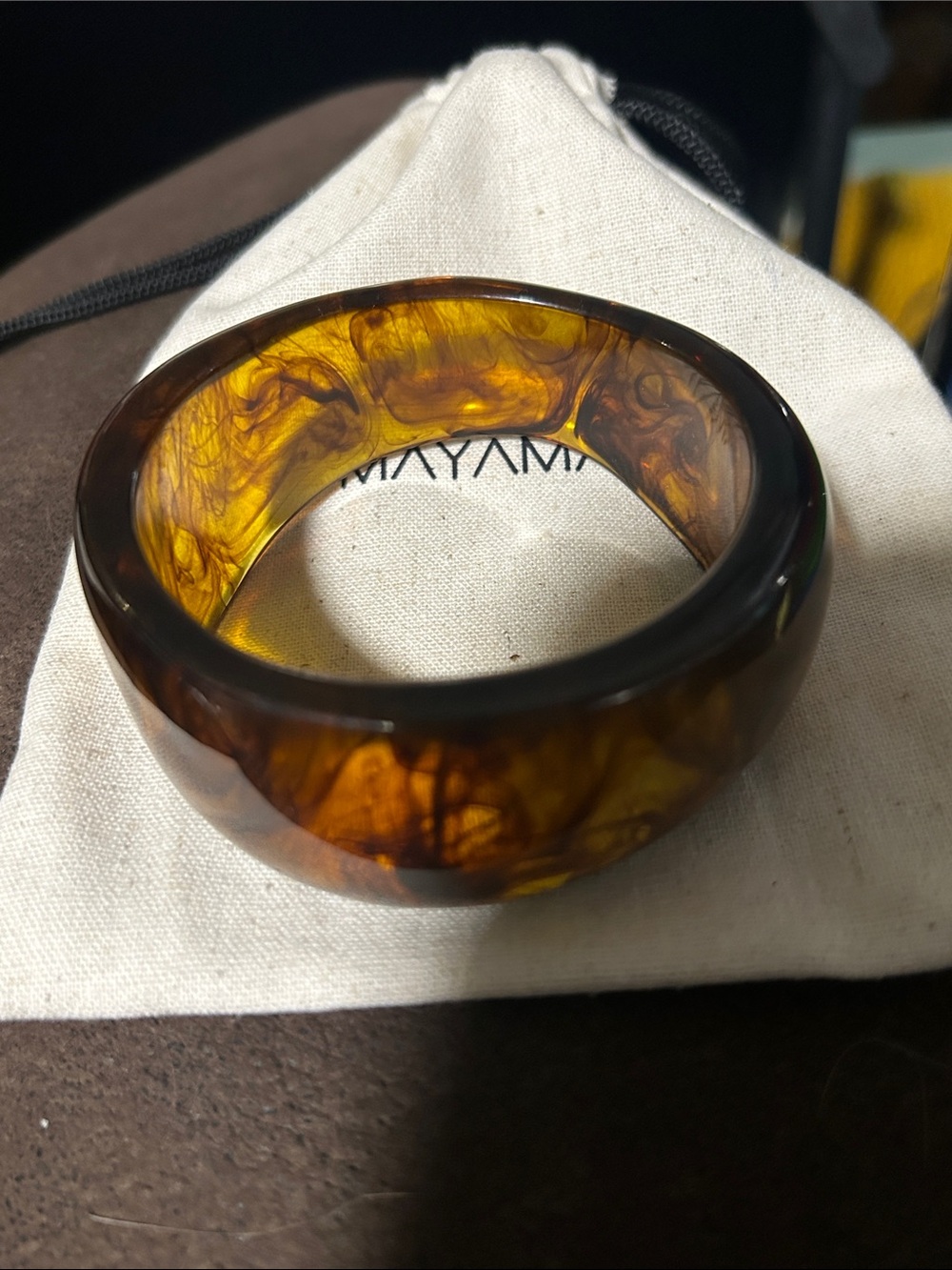 Resin Swirl Bangle Bracelet in Amber Brown